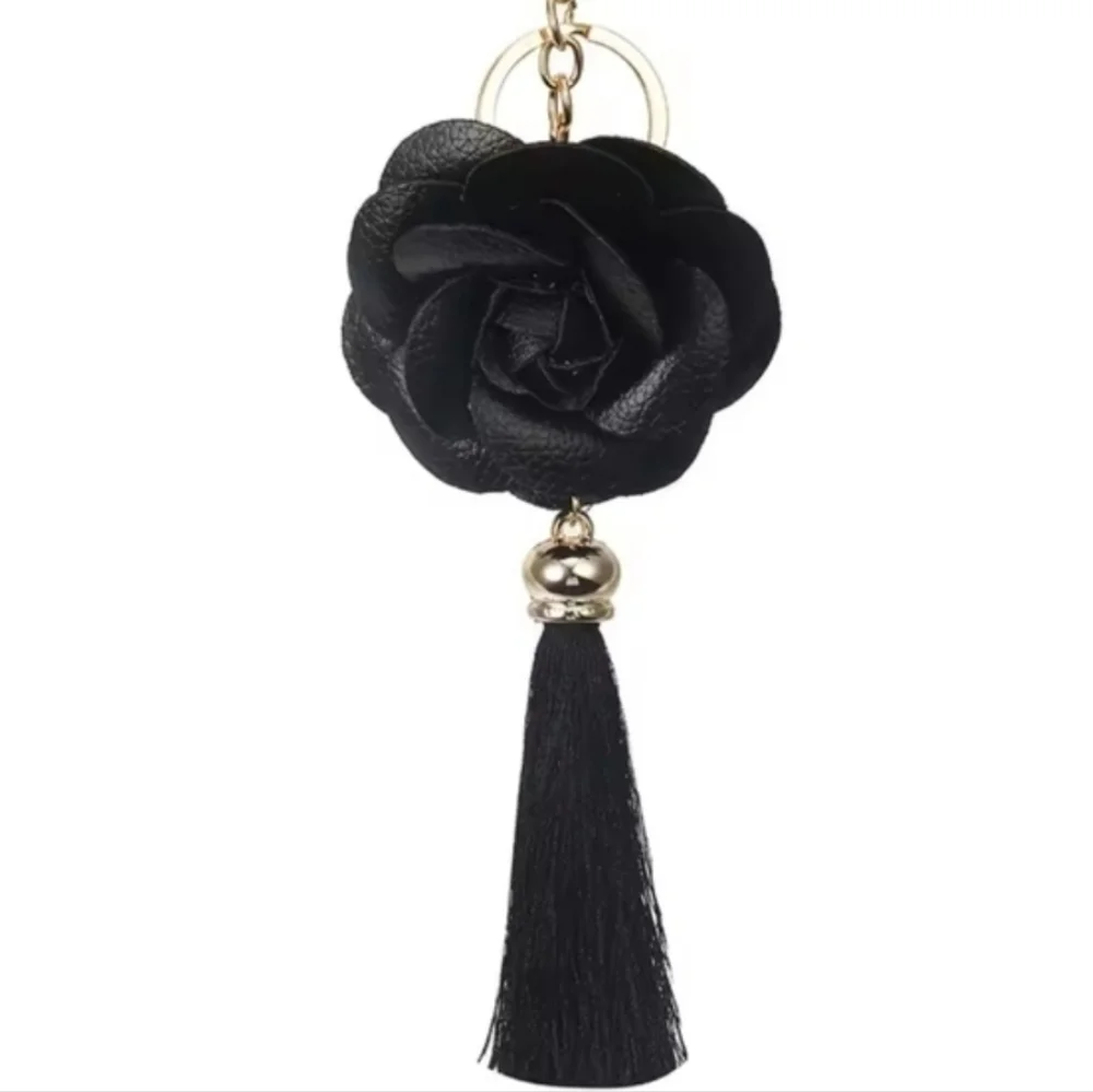 NEW Black Floral Tassel Keychain/Bag Charm